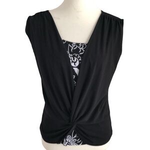 Short sleeved layered top with twist front